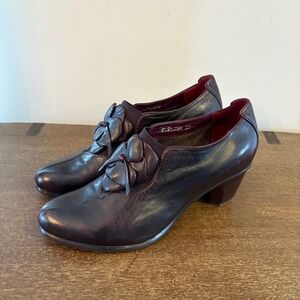 Spring Step Evelina Burgundy Leather Floral Applique Block Heel Pumps Size 37 EU